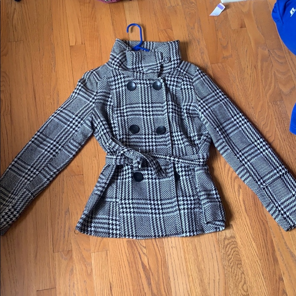 checkered pea coat